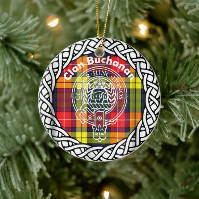 Adorno De Cerámica Clan escocés Buchanan Tartán y Escudo (Árbol)
