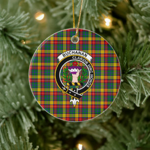 Adorno De Cerámica Clan escocés Buchanan Tartán y Escudo