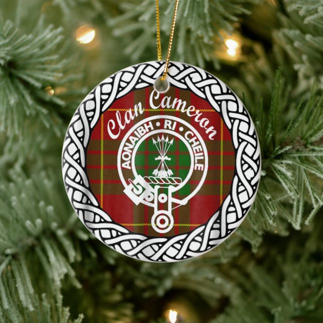 Adorno De Cerámica Clan escocés Cameron Tartán y Escudo (Árbol)