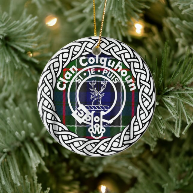 Adorno De Cerámica Clan escocés Colquhoun Tartán y Escudo (Árbol)