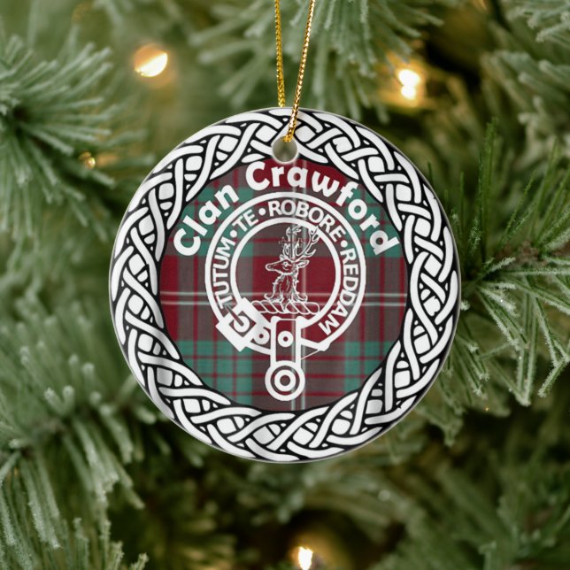 Adorno De Cerámica Clan escocés Crawford Tartán y Escudo (Árbol)