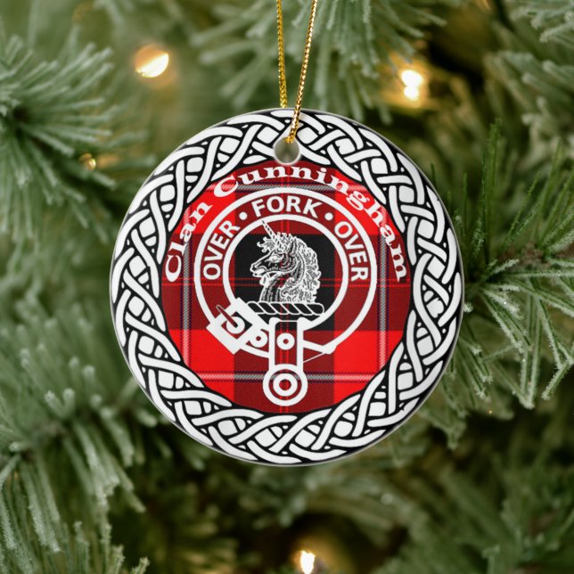 Adorno De Cerámica Clan escocés Cunningham Tartán y Escudo (Árbol)