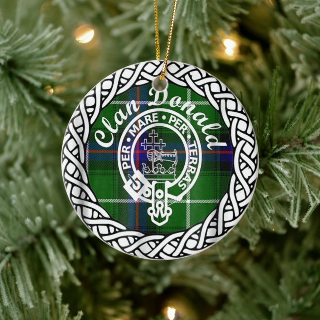 Adorno De Cerámica Clan escocés Donald Tartán y Escudo (Árbol)