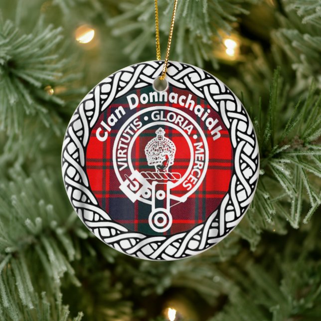 Adorno De Cerámica Clan escocés Donnachaidh Tartán y Escudo (Árbol)