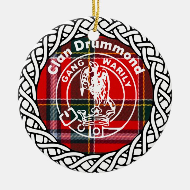 Adorno De Cerámica Clan escocés Drummond Tartán y Escudo (Frente)