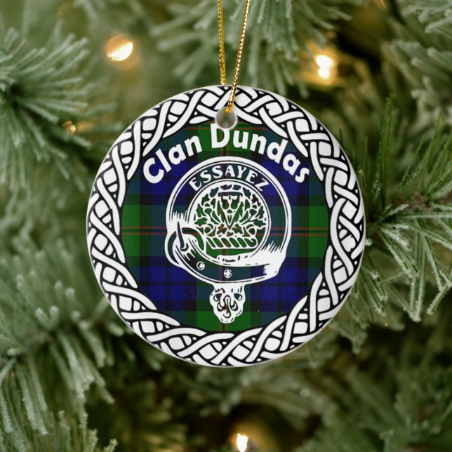 Adorno De Cerámica Clan escocés Dundas Tartán y Escudo (Árbol)