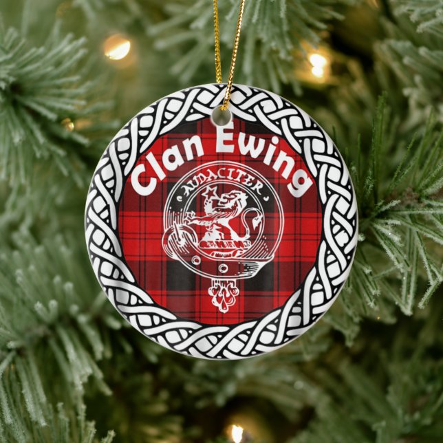 Adorno De Cerámica Clan escocés Ewing Tartán y Escudo (Árbol)