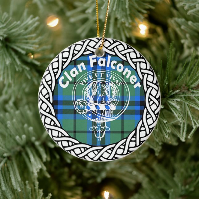 Adorno De Cerámica Clan escocés Falconer Tartán y Escudo (Árbol)