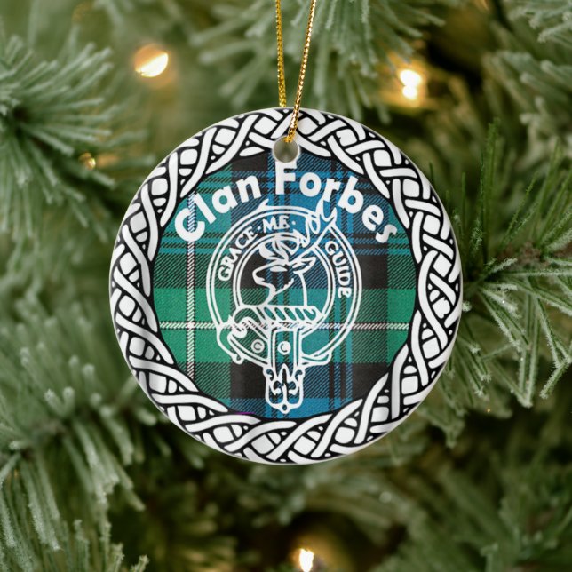 Adorno De Cerámica Clan escocés Forbes Tartán y Escudo (Árbol)