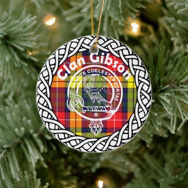 Adorno De Cerámica Clan escocés Gibson Tartán y Escudo (Árbol)