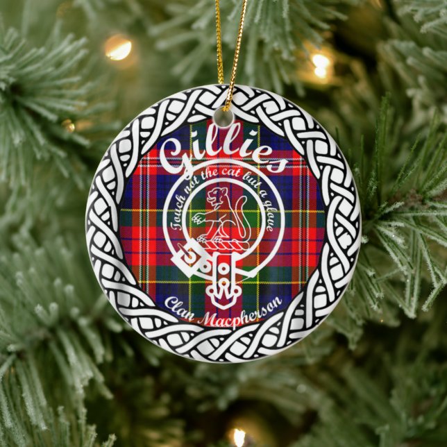 Adorno De Cerámica Clan escocés Gillies Tartán y Escudo (Árbol)
