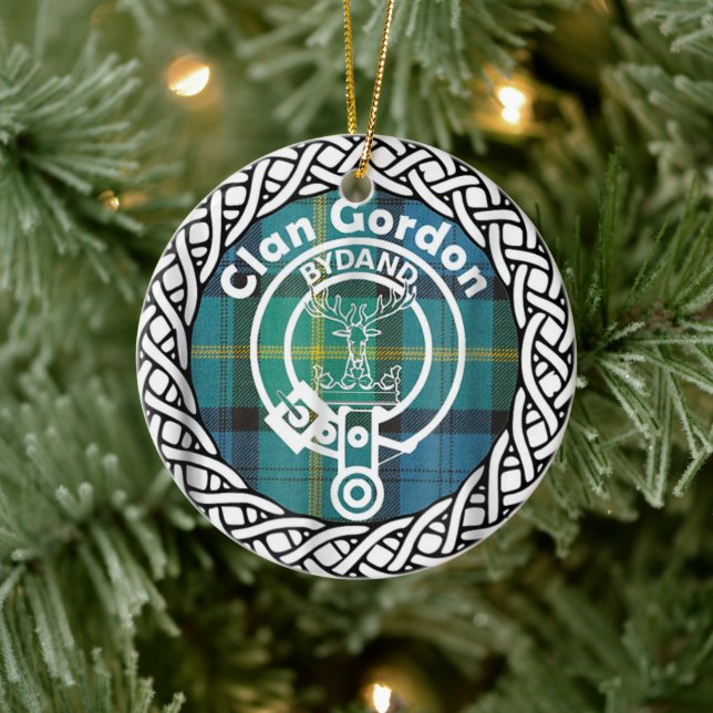 Adorno De Cerámica Clan escocés Gordon Tartan y Escudo (Árbol)