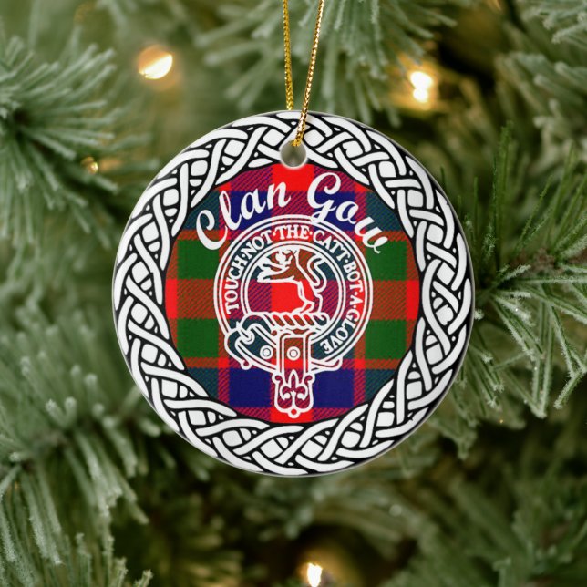 Adorno De Cerámica Clan escocés Gow Tartan y Escudo (Árbol)