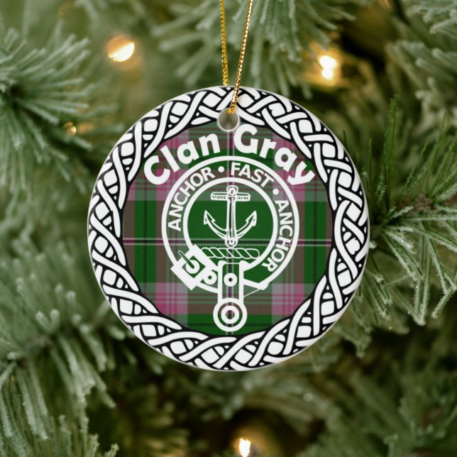 Adorno De Cerámica Clan escocés Gray Tartán y Escudo (Árbol)