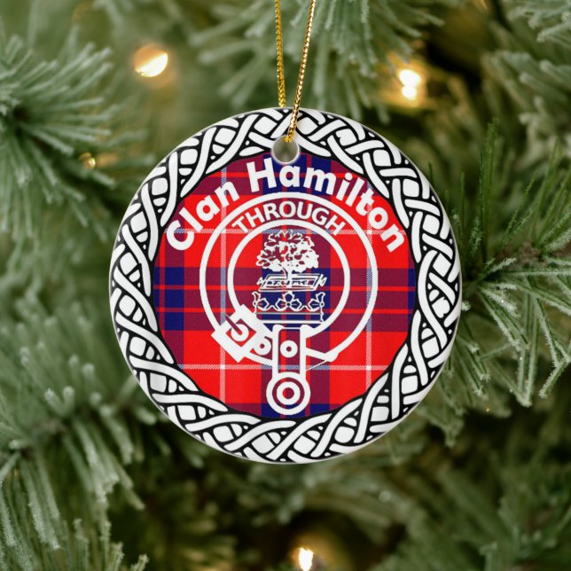 Adorno De Cerámica Clan escocés Hamilton Tartán y Escudo (Árbol)