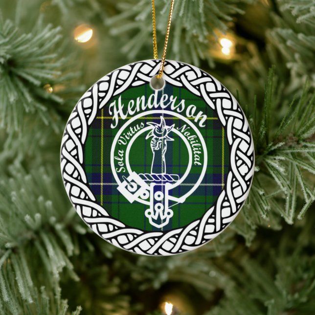 Adorno De Cerámica Clan escocés Henderson Tartán y Escudo (Árbol)