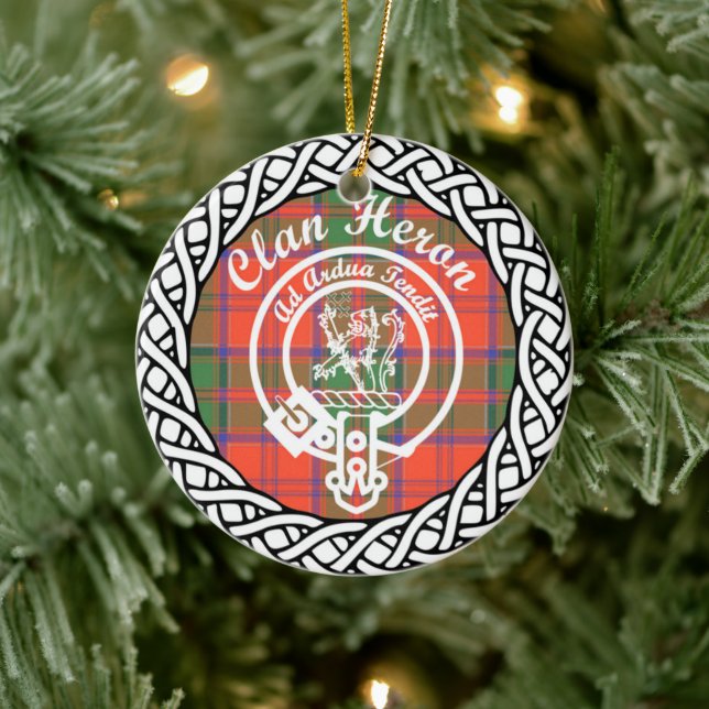 Adorno De Cerámica Clan escocés Heron Tartán y Escudo (Árbol)