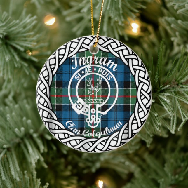 Adorno De Cerámica Clan escocés Ingram Tartán y Escudo (Árbol)