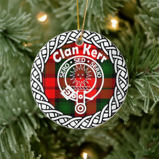 Adorno De Cerámica Clan escocés Kerr Tartán y Escudo (Árbol)