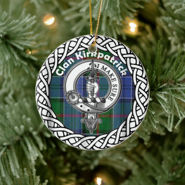 Adorno De Cerámica Clan escocés Kirkpatrick Old Tartán y Escudo (Árbol)