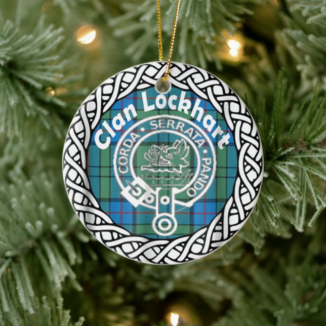 Adorno De Cerámica Clan escocés Lockhart Tartán y Escudo (Árbol)