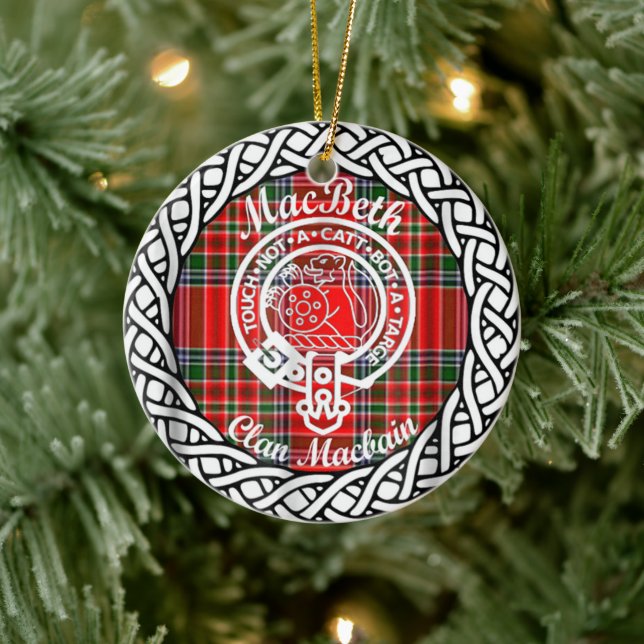 Adorno De Cerámica Clan escocés MacBeth Tartán y Escudo (Árbol)