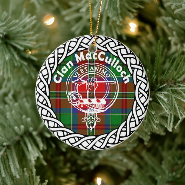 Adorno De Cerámica Clan escocés MacCullock Tartán y Escudo (Árbol)