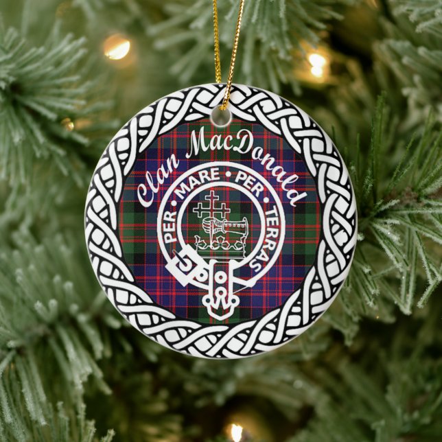 Adorno De Cerámica Clan escocés MacDonald Tartán y Escudo (Árbol)