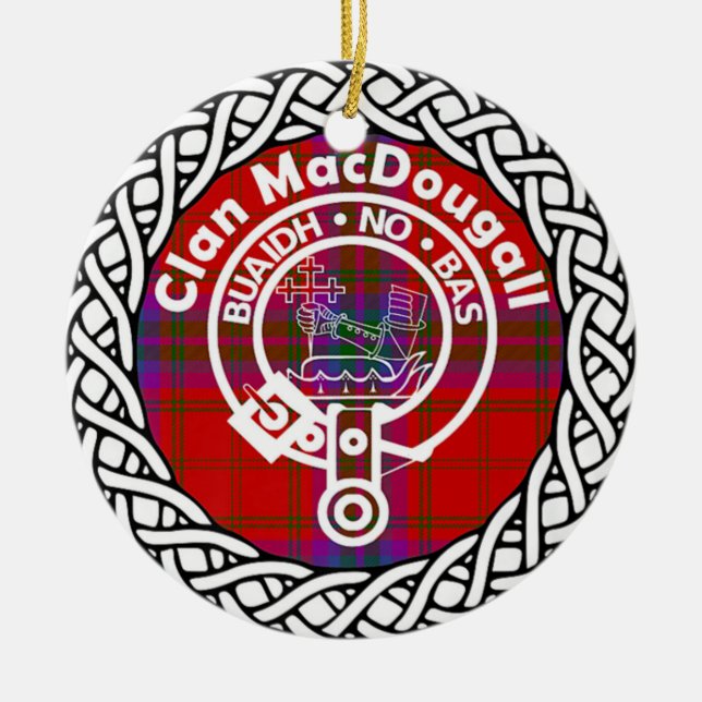 Adorno De Cerámica Clan escocés MacDougall Tartán y Escudo (Frente)