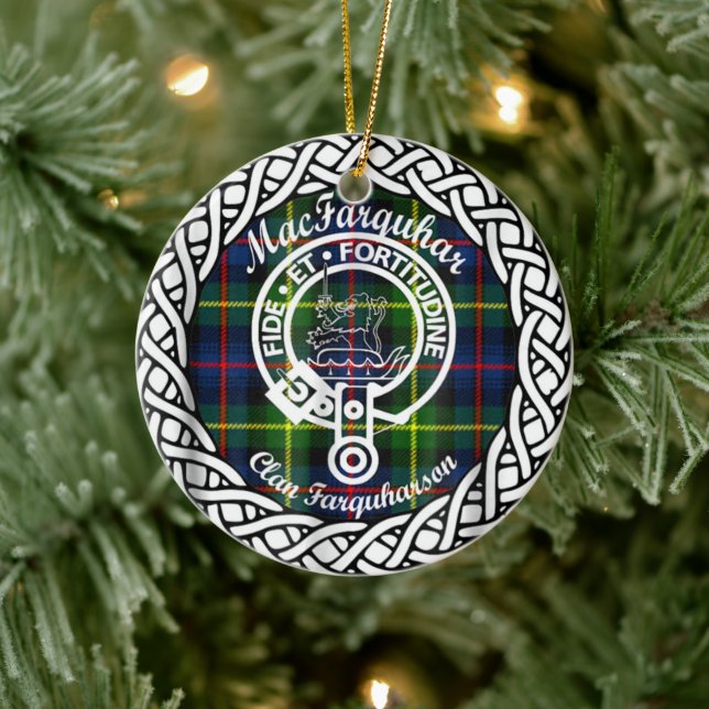 Adorno De Cerámica Clan escocés MacFarquhar Tartán y Escudo (Árbol)