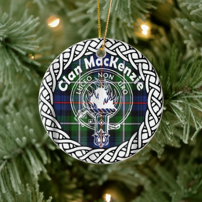 Adorno De Cerámica Clan escocés MacKenzie Tartán y Escudo (Árbol)