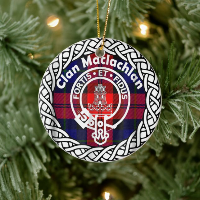 Adorno De Cerámica Clan escocés Maclachlan Tartán y Escudo (Árbol)