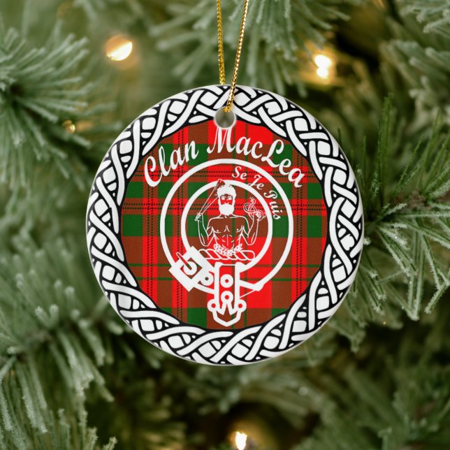 Adorno De Cerámica Clan escocés Maclea Tartán y Escudo (Árbol)