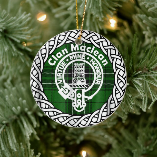 Adorno De Cerámica Clan escocés Maclean Tartán y Escudo (Árbol)