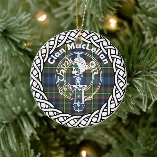 Adorno De Cerámica Clan escocés MacLellan Tartán y Escudo (Árbol)