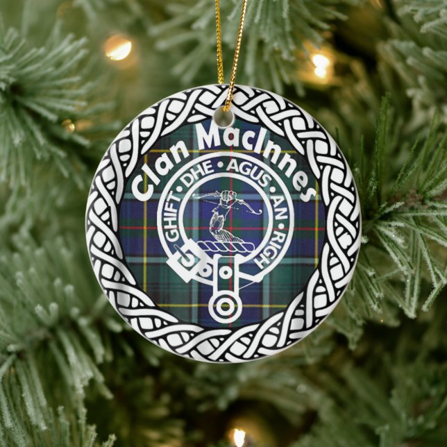 Adorno De Cerámica Clan escocés Maclnnes Tartán y Escudo (Árbol)