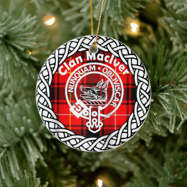 Adorno De Cerámica Clan escocés Maclver Tartán y Escudo (Árbol)