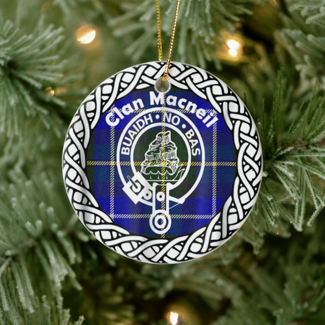 Adorno De Cerámica Clan escocés Macneil Tartán y Escudo (Árbol)