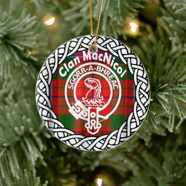 Adorno De Cerámica Clan escocés MacNicol Tartan y Escudo (Árbol)
