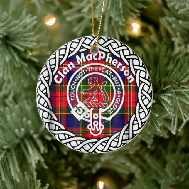 Adorno De Cerámica Clan escocés MacPherson Tartán y Escudo (Árbol)