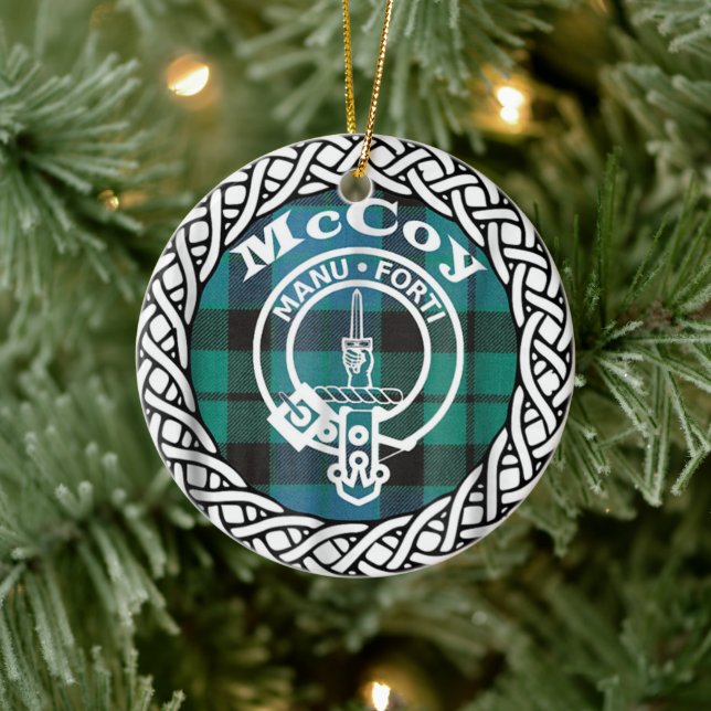 Adorno De Cerámica Clan escocés McCoy Tartán y Escudo (Árbol)