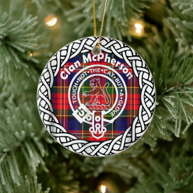 Adorno De Cerámica Clan escocés McPherson Tartán y Escudo (Árbol)
