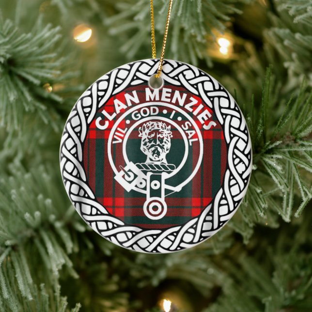 Adorno De Cerámica Clan escocés Menzies Tartán y Escudo (Árbol)