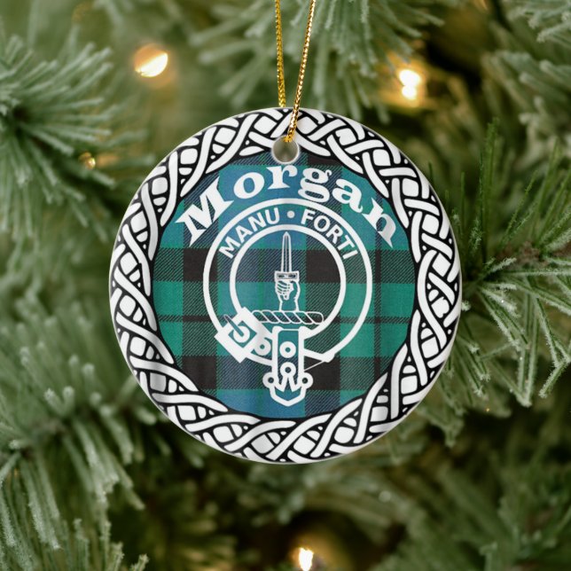 Adorno De Cerámica Clan escocés Morgan Tartan y Escudo (Árbol)