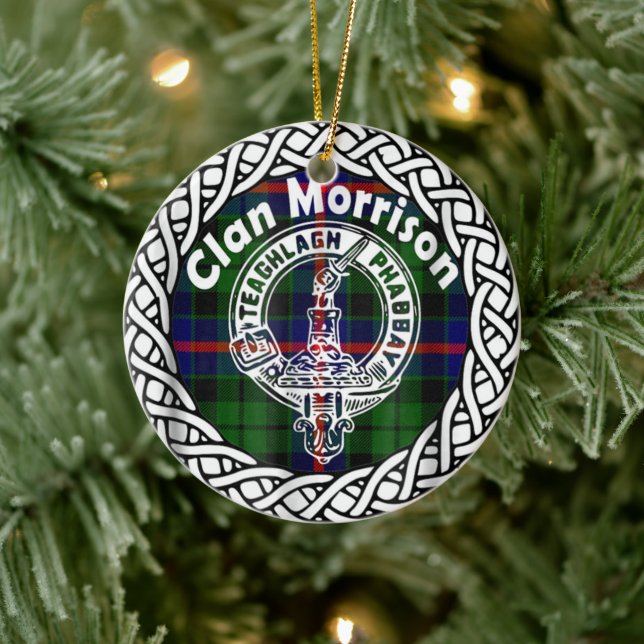 Adorno De Cerámica Clan escocés Morrison Tartán y Escudo (Árbol)