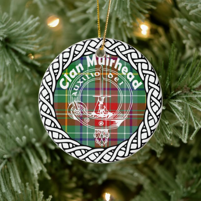 Adorno De Cerámica Clan escocés Muirhead Tartán y Escudo (Árbol)