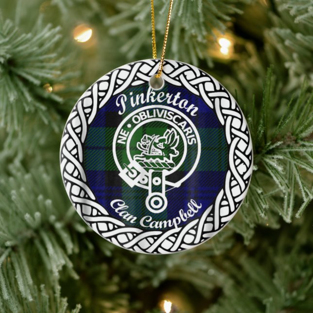 Adorno De Cerámica Clan escocés Pinkerton Tartán y Escudo (Árbol)