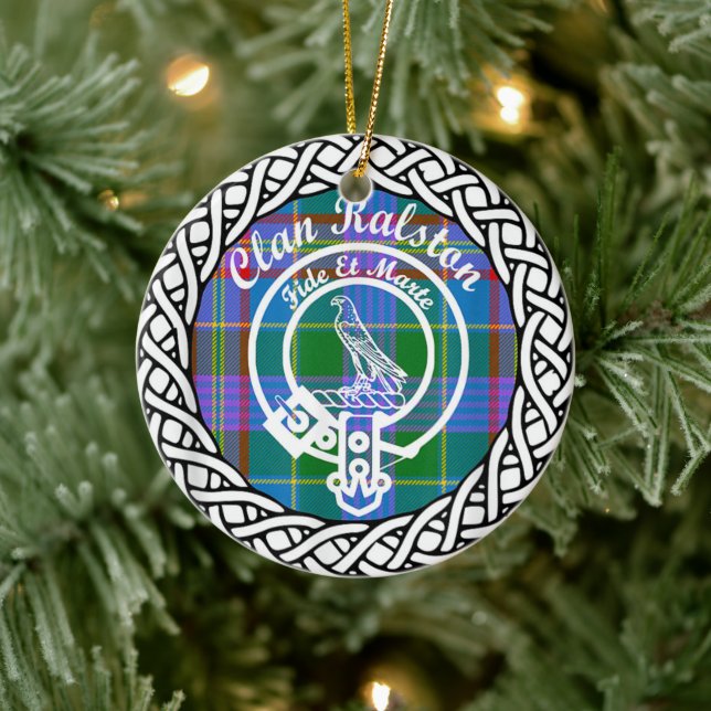 Adorno De Cerámica Clan escocés Ralston Tartán y Escudo (Árbol)