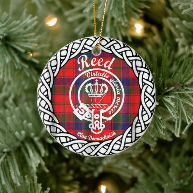 Adorno De Cerámica Clan escocés Reed Tartán y Escudo (Árbol)