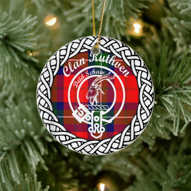 Adorno De Cerámica Clan escocés Ruthven Tartán y Escudo (Árbol)